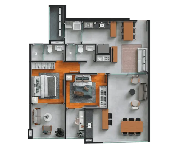 COLUNA 2 - Ap 95,38m² - 2 Quartos sendo 1 Suíte