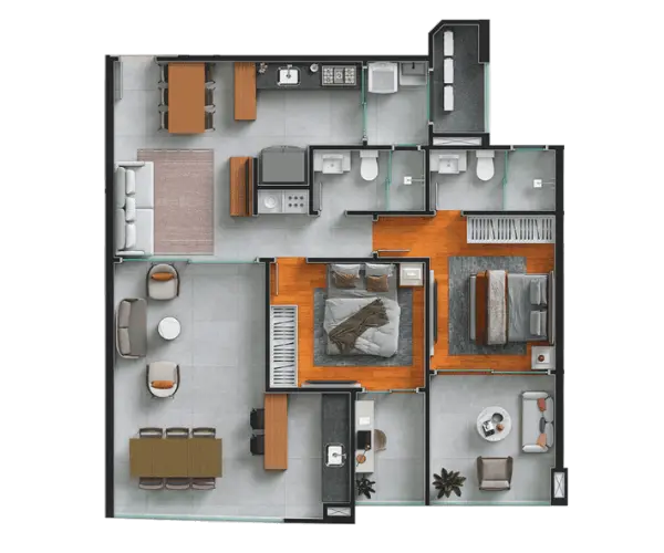 COLUNA 3 - Ap 94,20m² - 2 Quartos sendo 1 Suíte