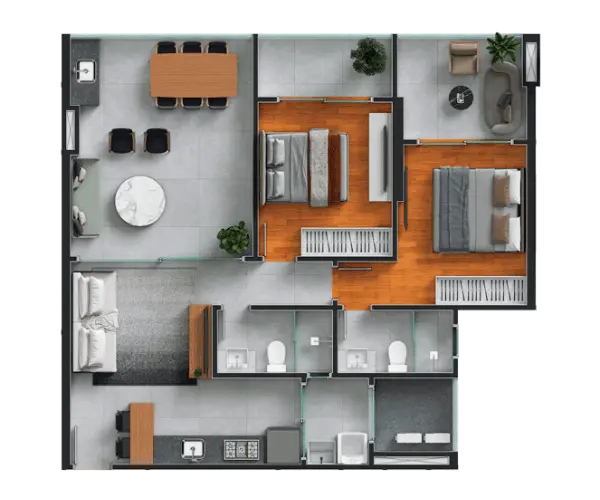 COLUNA 5 - Ap 83,43m² - 2 Quartos sendo 1 Suíte